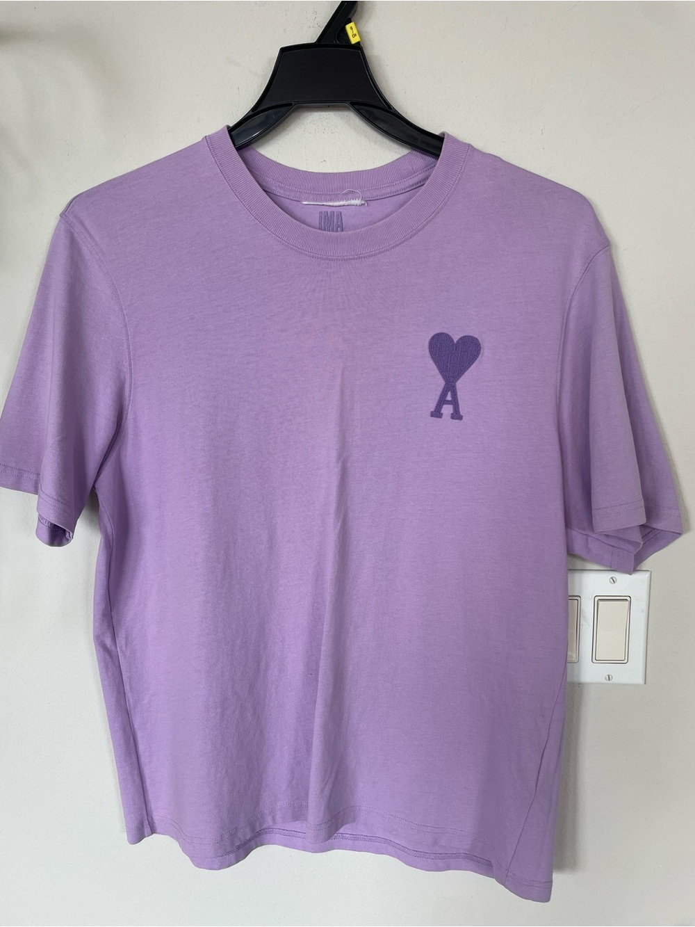 AMI PARIS de Women’s T-Shirt Short Sleeve Size Small Crew Neck Purple Logo